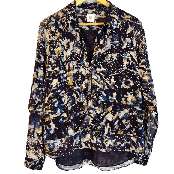 Cabi Starry Night Art to Wear Ruffle Button Business Casual Blouse - Picture 1 of 5